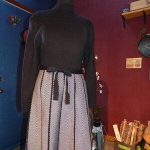 QUIRKY PAPILLON BLACK WHITE SWEATER LONG SLEEVE MIDI A-LINE MOCK DRESS XL